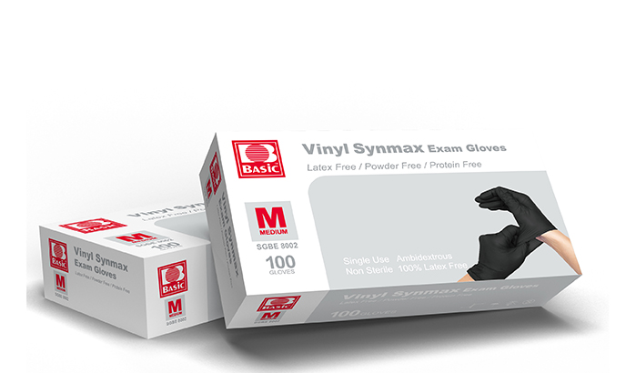 Basic Medical 4-mil black latex-free powder-free Synmax Exam Gloves 